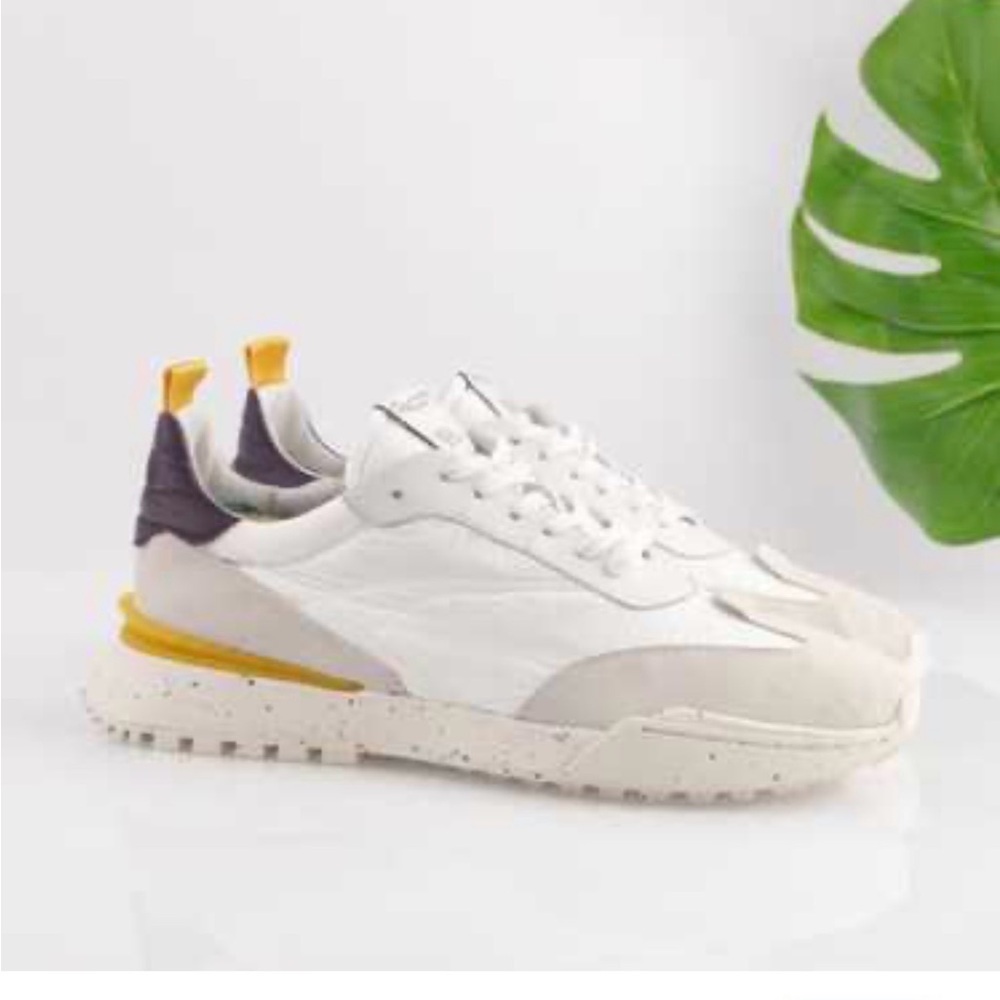 Women's White Athletic Sneakers with Yellow and Purple Accents